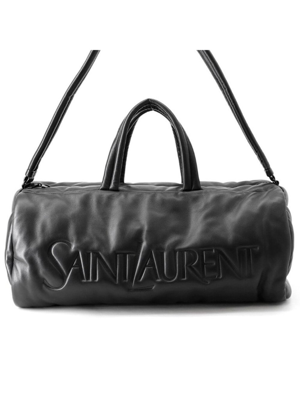 Saint Laurent Paris Boston Bag Wide Logo Puffer Lambskin Black